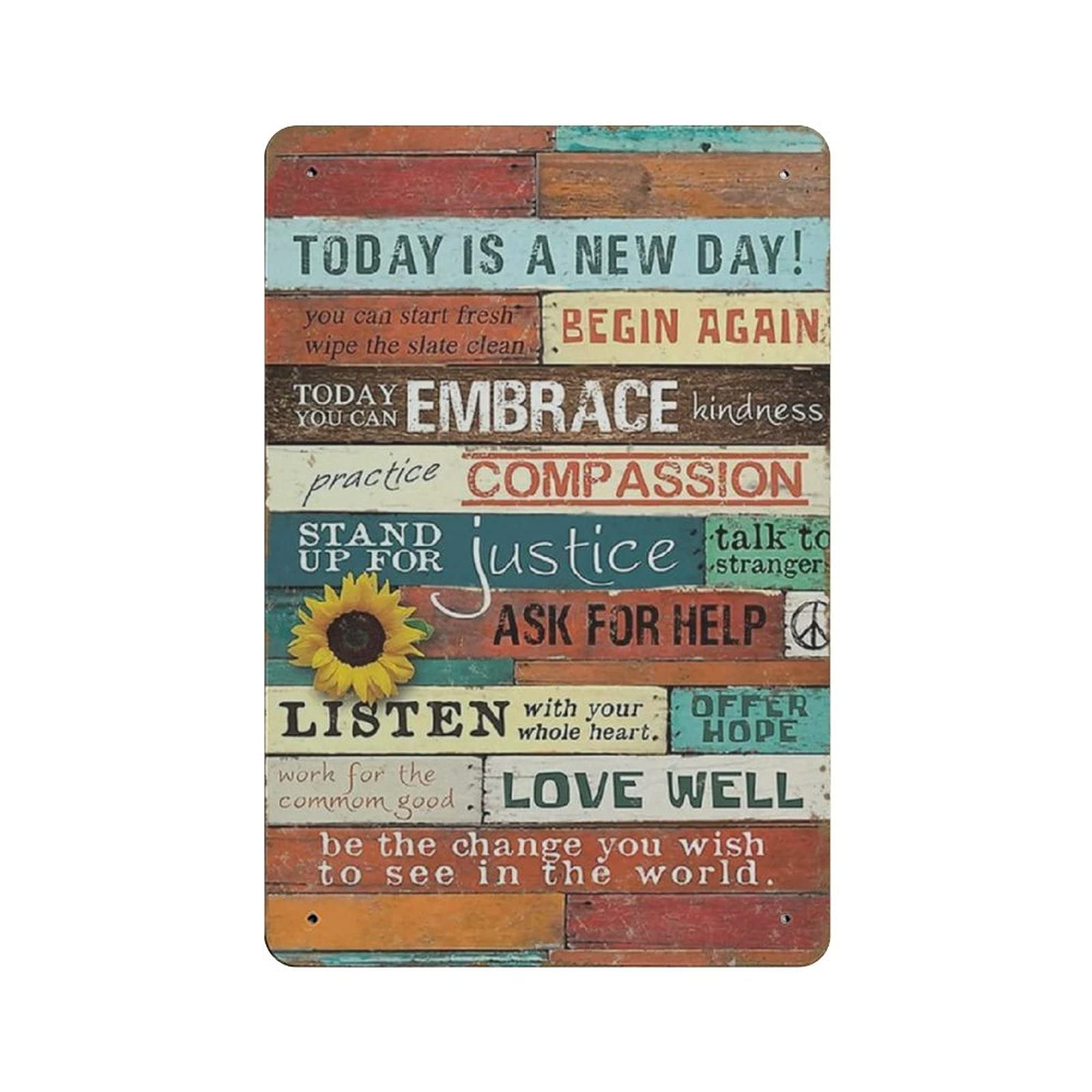 Metal Tin Sign Today Is A New Day Begin Again Vintage Tin Poster Metal Sign Wall Decoration Country Kitchen Home Garage Decor 12"x8"