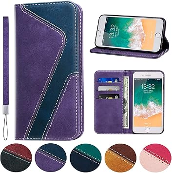 Amazon Iphone 6 Iphone 6s ケース 手帳型 高質puレザー アイフォン 携帯カバー 耐衝撃 皮革 内蔵マグネット開閉式 ベルトなし スマホケース おしゃれ二色組合せ カードポケット スタンド機能 便利 スプラット同梱 携帯ケース パープル ネイビー 家電 カメラ