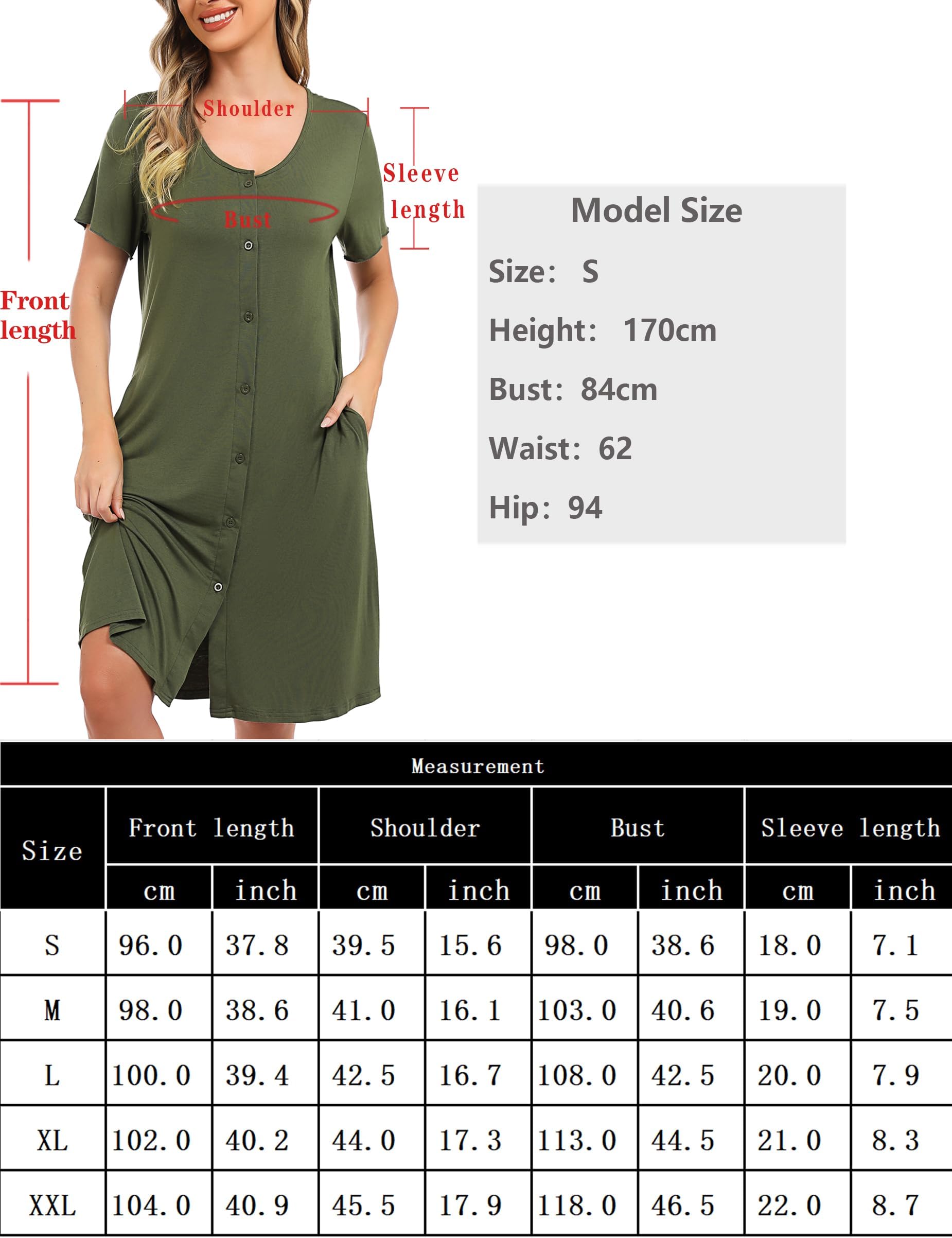 Bresdk Chemise de Nuit Femme Coton Manche Courte Été Robe Grossesse Vetement Pyjama Allaitement Maternité, Gris foncé, XL