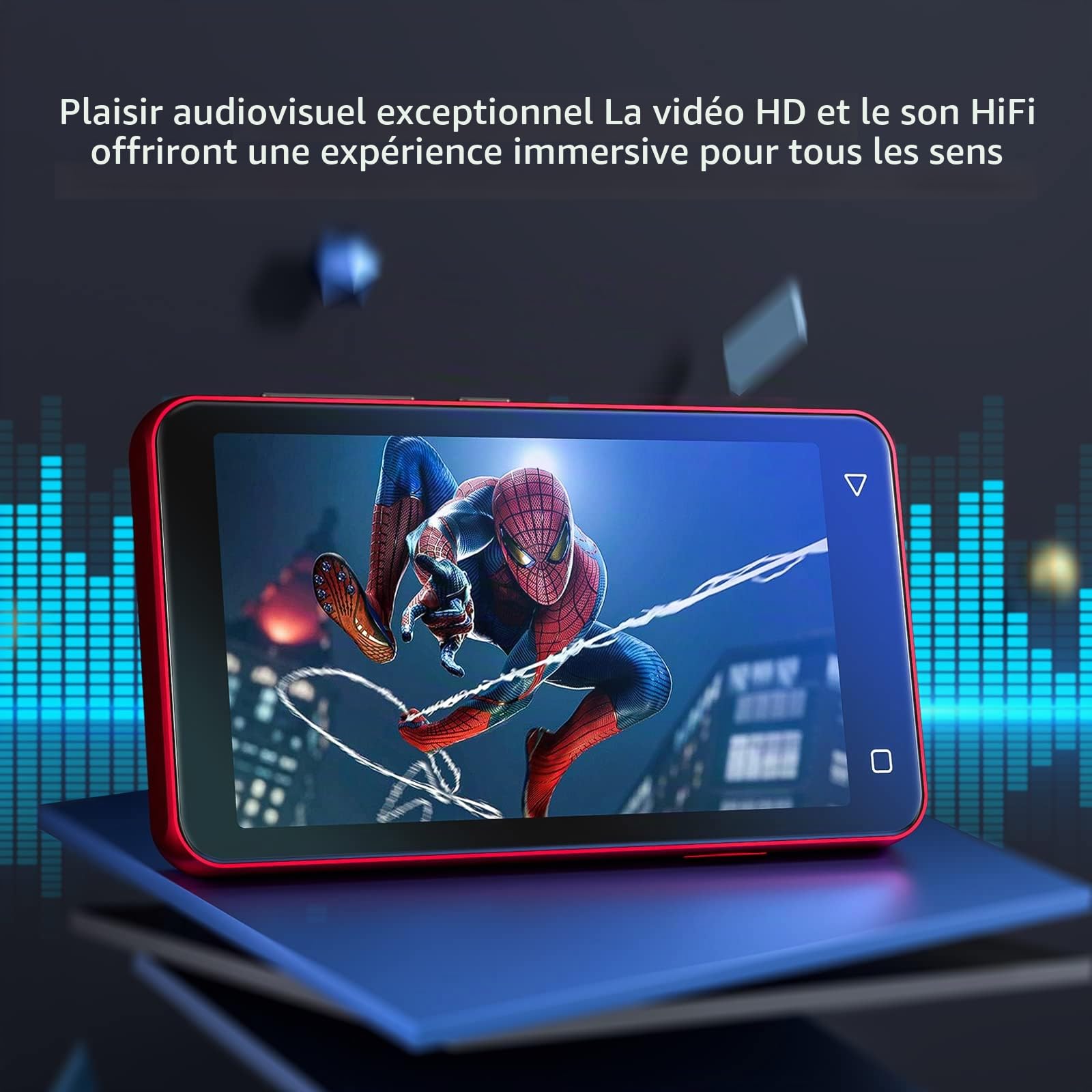 80Go Lecteur MP3 avec Bluetooth et Wi-FI, écran Tactile Complet de 10.2 cm, Lecteur MP4 MP3 avec Spotify, Son HiFi Portable, Lecteur Audio numérique avec Haut-Parleur（Rouge Noir