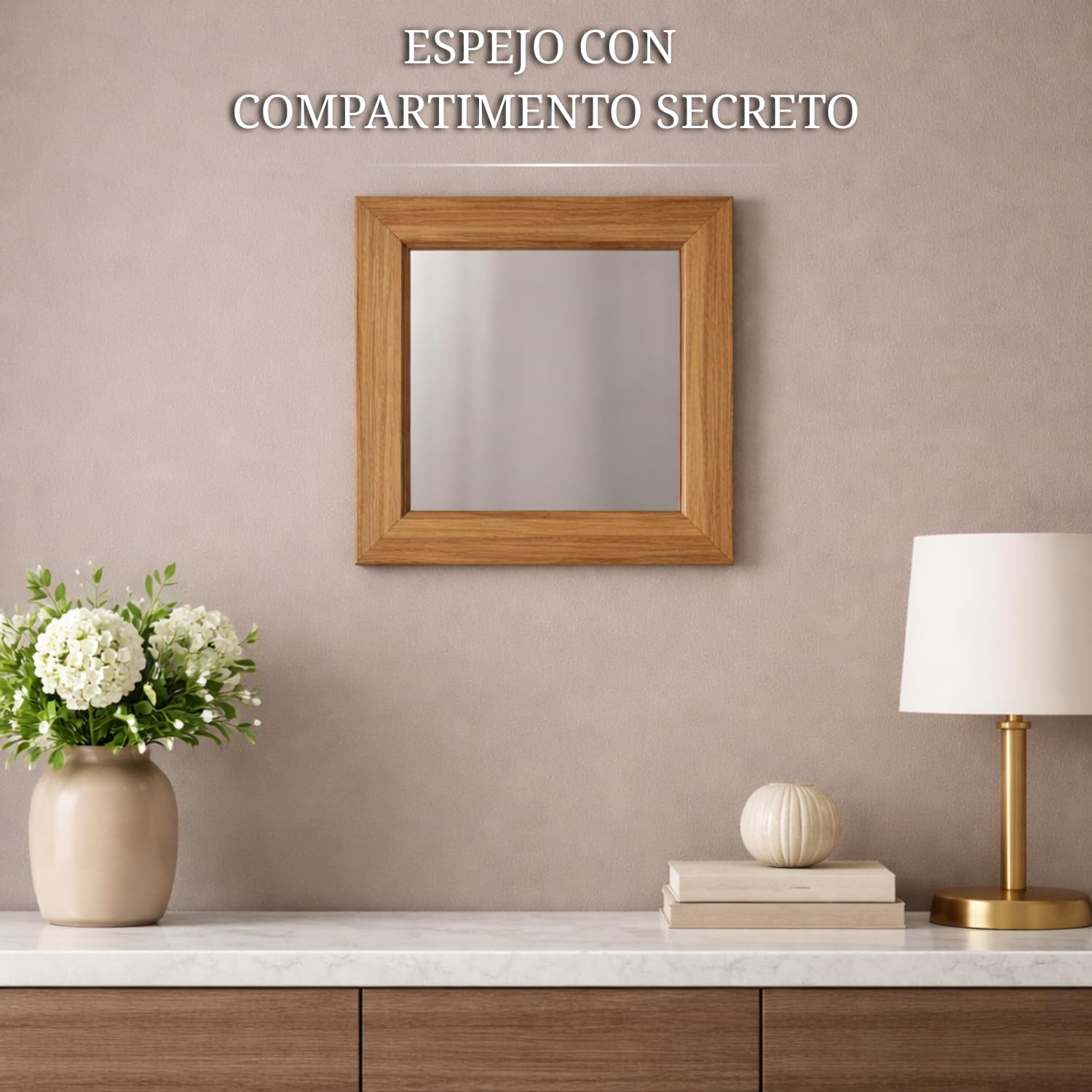 Beetle Wood - Espejo de Roble Macizo con Compartimento Secreto y Doble Fondo Oculto | Caja Fuerte camuflada con Cerradura NFC/RFID | Mueble de Seguridad para Joyas, Dinero y Documentos | Montado