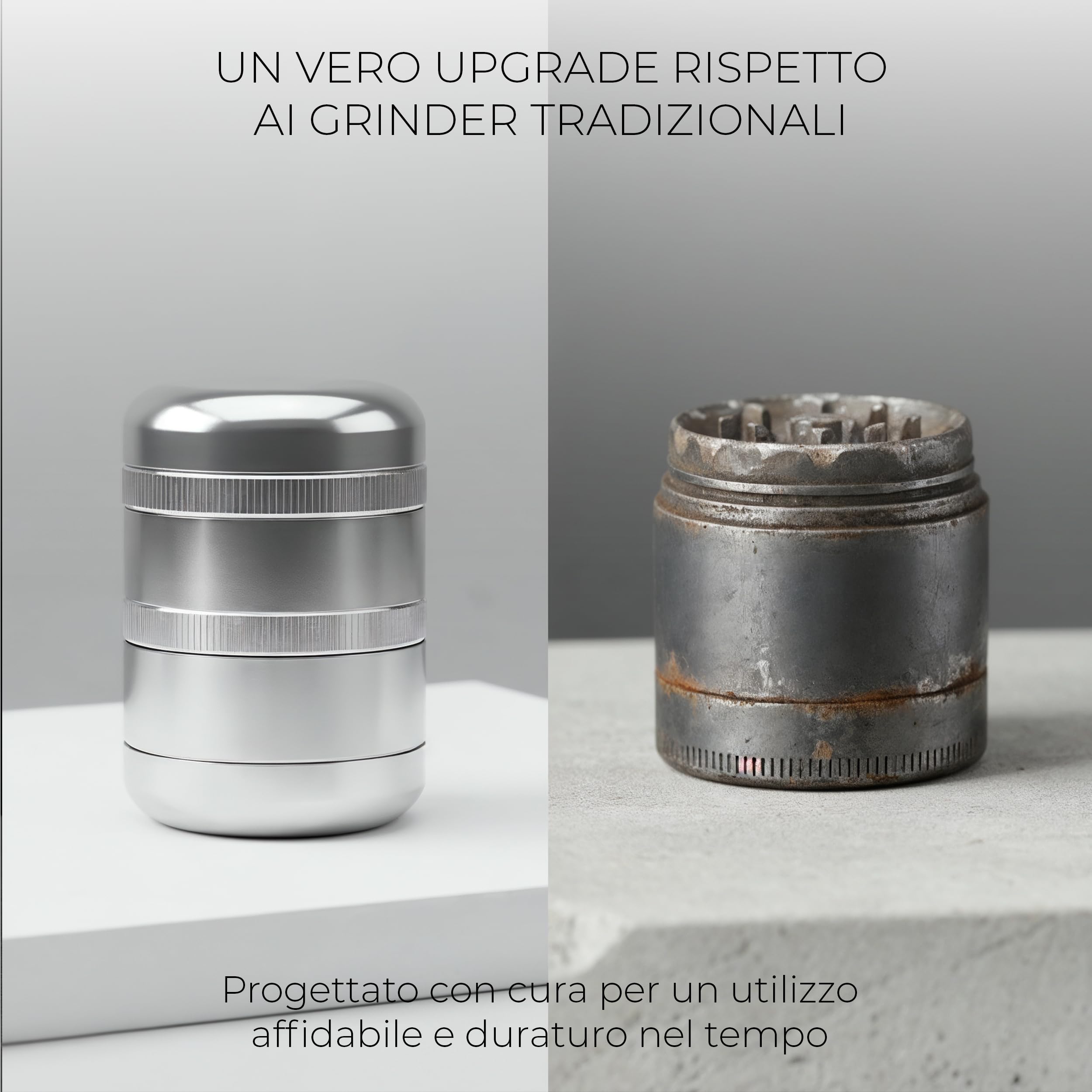 Viberium Grinder Metallo 60 mm- Grinder Belli Tritino, Grinders Kit Original, Accessori per Erbe, Herb Crusher Professionale, Macinino, 4 Pezzi, Argento