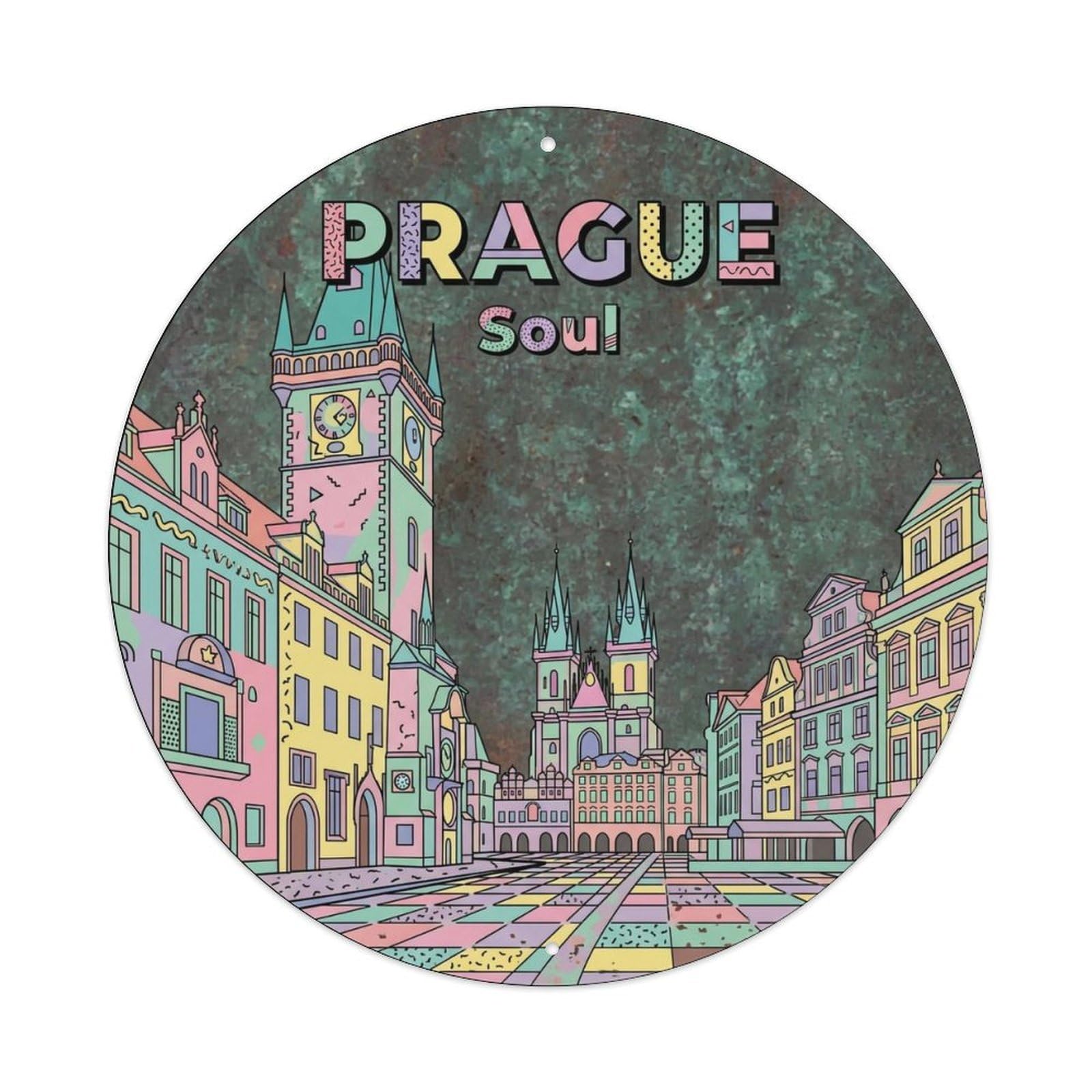 Yrnq 8X8inch Vintage Style Vintage Travel Prague Czechia Spirit Metal Tin Sign