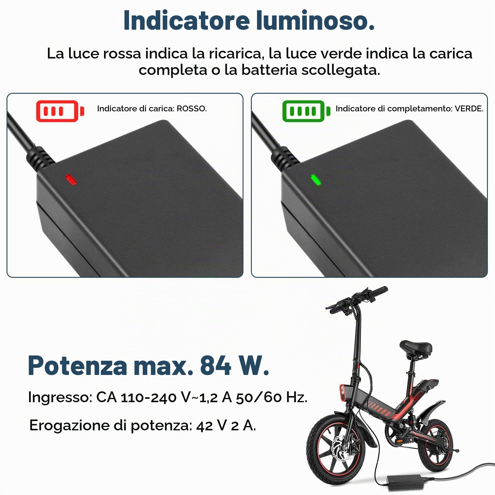 LabTEC Caricabatterie bici elettrica 42V 2A per 36V 2A 10S batteria Li-on Caricatore Monopattino, Adattatore bici Elettrica Hoverboard Scooter Ninebot Xiaomi 365 6 in 1 Universale Connettori