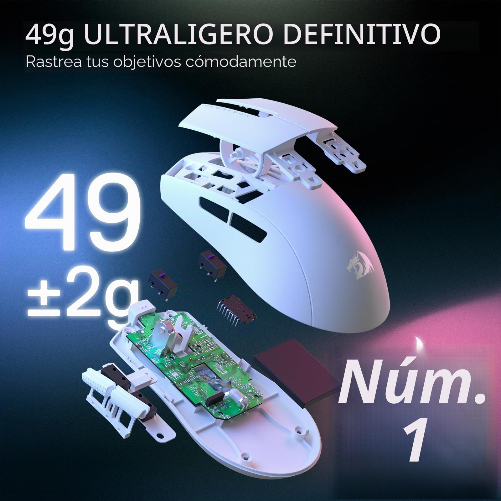 Redragon M916 PRO - Ratón inalámbrico de 3 modos, tasa de sondeo 4K Hype-Speed, 49G ultraligero 26K DPI, construcción ergonómica de agarre natural, botones macro redefinibles