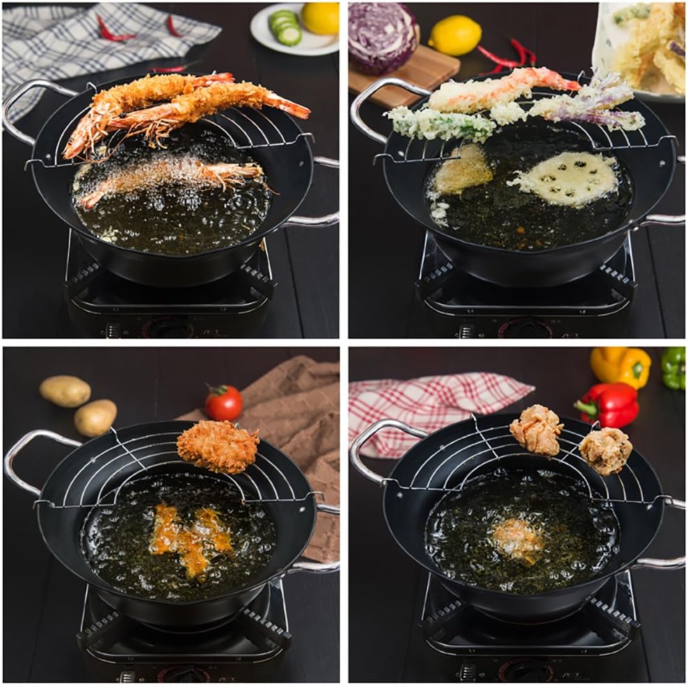 Tempura Fryer Pot, Mini Deep Fry Pan with Drainer Mini Deep frying pan with oil frying pan 9.5 IN