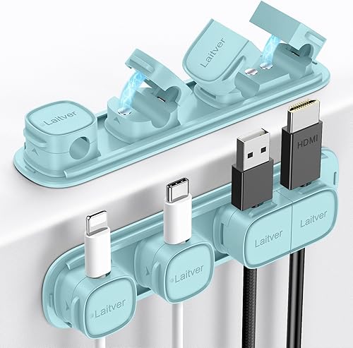 Miniatura 20 de Paquete de 6 clips magnéticos para cables [apertura/bloqueo en 1s], organizador y soporte de cables Laitver con adhesivo fuerte para gestión de