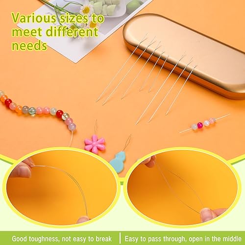 Miniatura 3 de Uzecpk Juego de 76 agujas de cuentas, 60 agujas largas y rectas para abalorios, 10 agujas de cuentas de ojo grande con enhebradores de botellas de