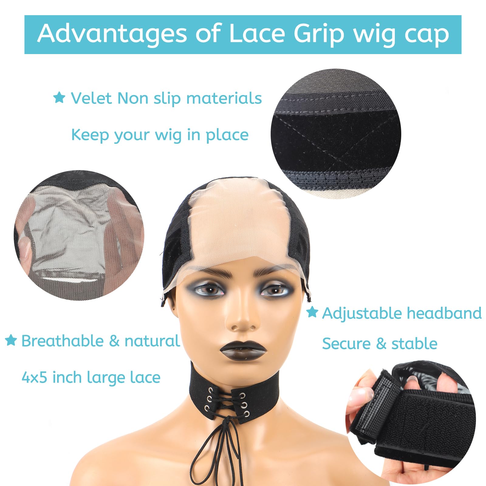 lianlian Lace wig grip cap for women lace front Wig Gripper For Keeping Wigs In Place Adjustable Wig Cap(Black Color)