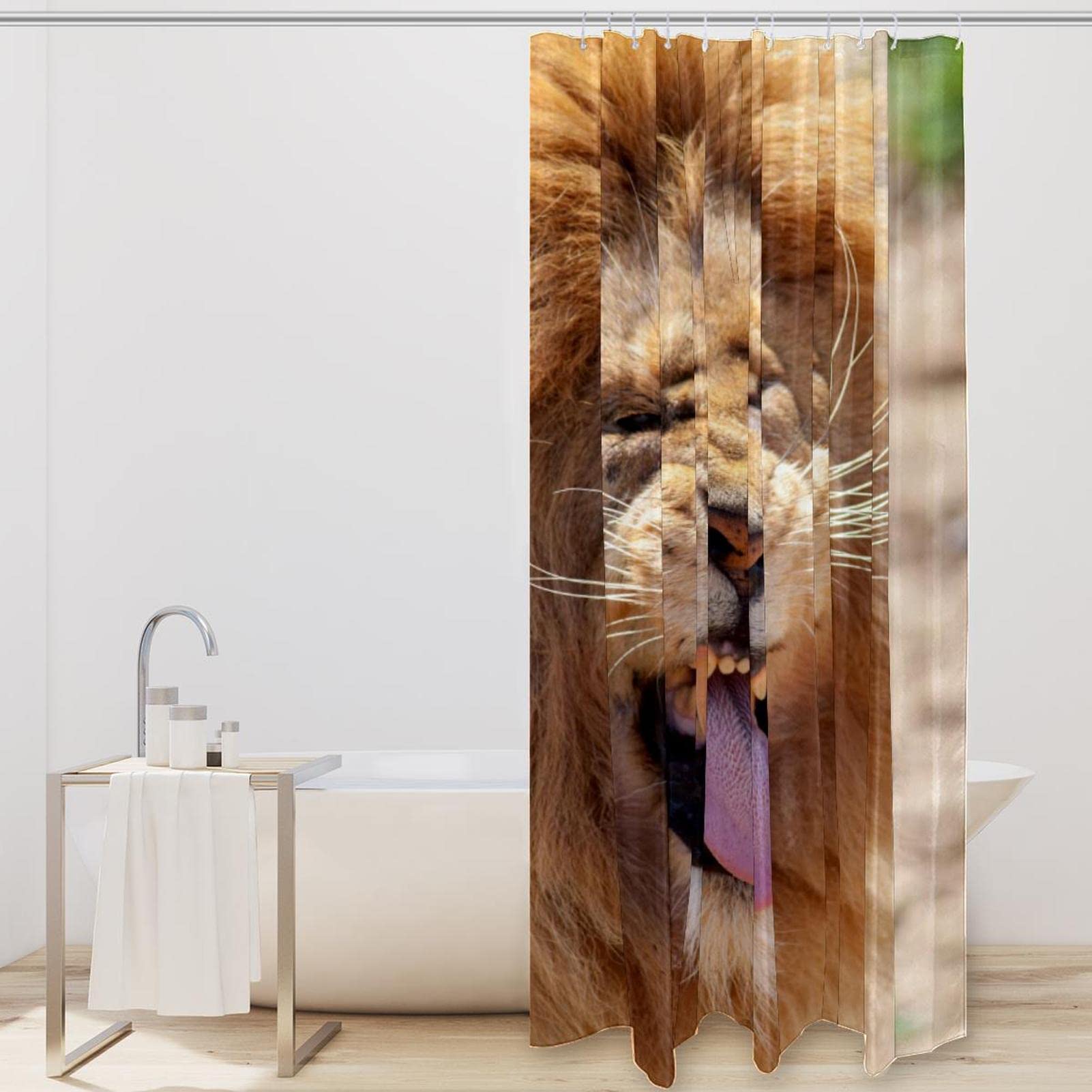 Tenda Doccia Con Leone: Divertente Set In Poliestere Con Ganci, 182.9 X 213.4 Cm, Per Bagni Originali