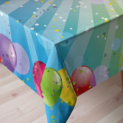 Miniatura 3 de Ambesonne Mantel de cumpleaños, patrón de fondo a rayas con globos y puntos, celebración, cumpleaños, comedor y cocina, mantel rectangular de 52 x