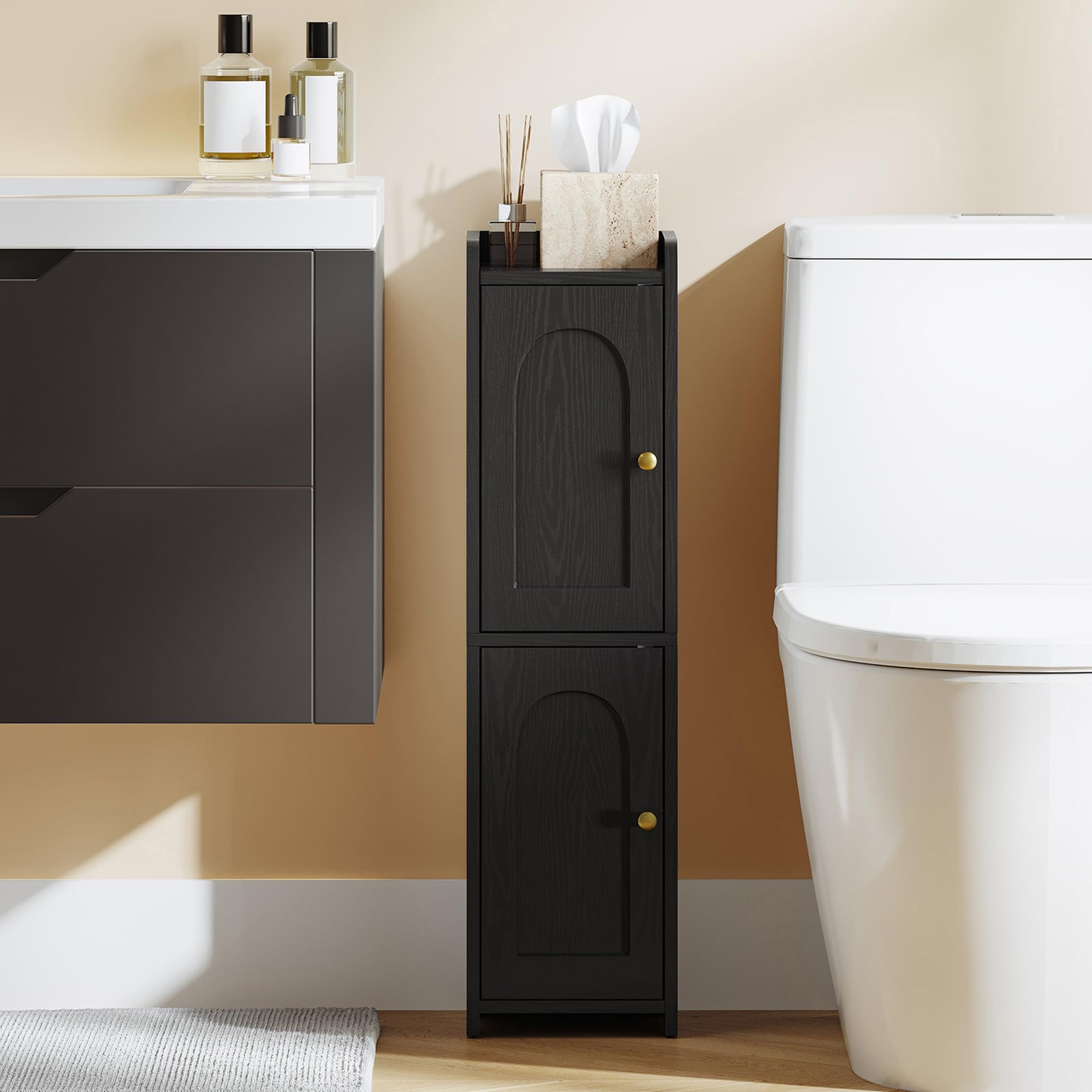 Hzuaneri Bathroom Storage Cabinet, Narrow Toilet Paper Cabine, Black