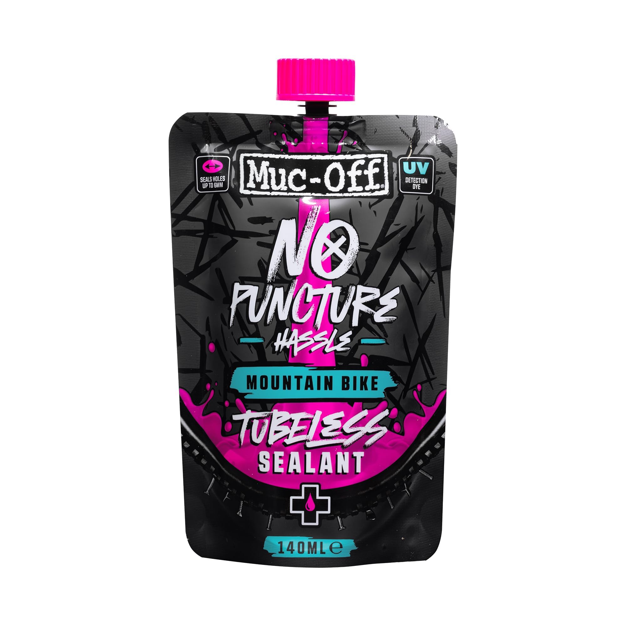 Muc-Off No Puncture MTB Hassle Tubeless Sealant, 80ml - Tubeless Tyre Sealant for Bicycle Puncture Repair - Durable Bike Tyre Sealant for Mountain Bikes