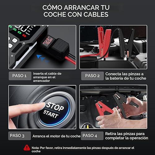 Miniatura 8 de Arrancador portátil para automóvil con compresor de aire, 150PSI 8000A (todo gasolina10.0L diesel), batería de 12 V, batería de arranque con