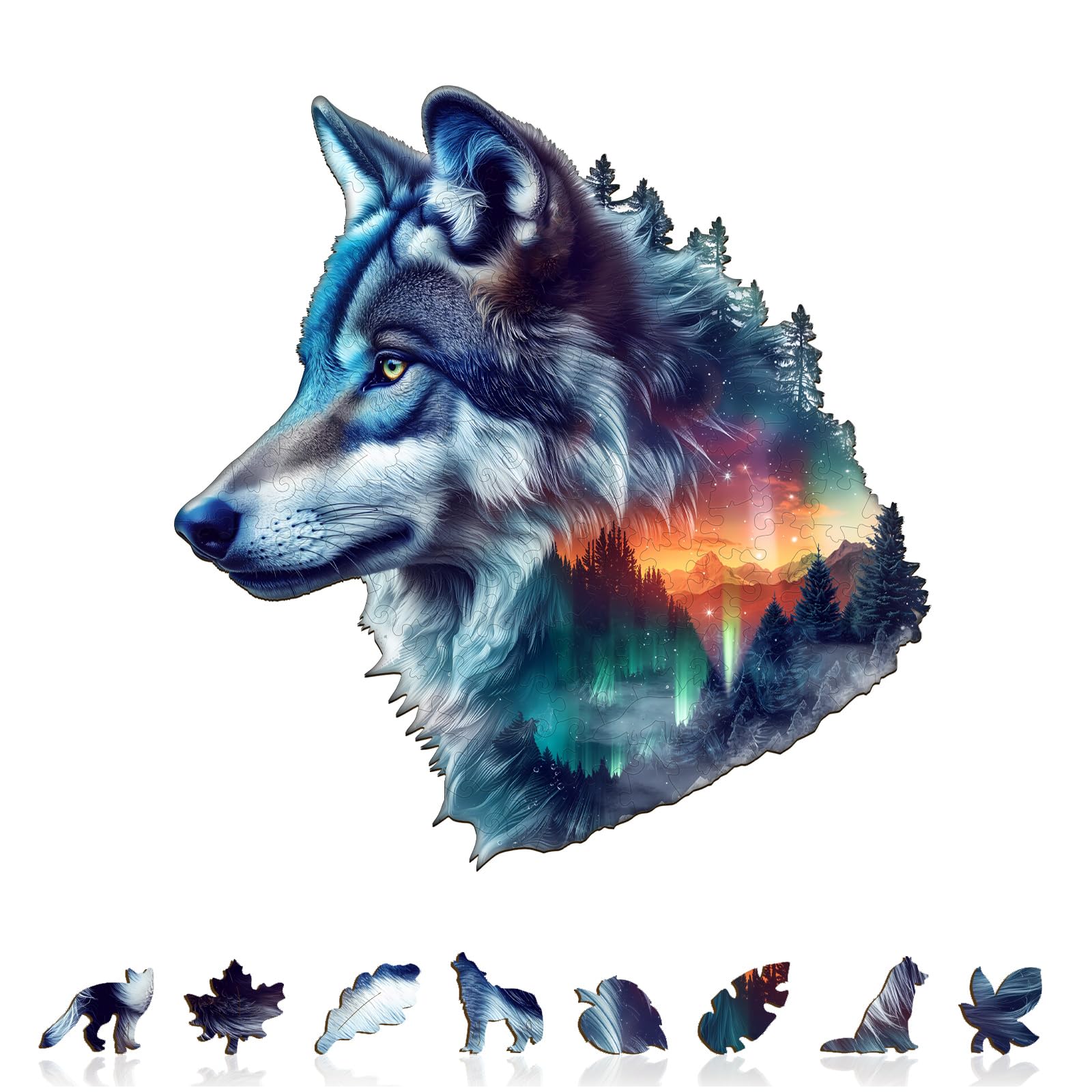 Puzzle en bois pour adultes - Loup aurore - L-190 pièces | Puzzle en bois de forme unique pour adultes, casse-tête en bois, puzzle en bois défi, 34 x 32,8 cm