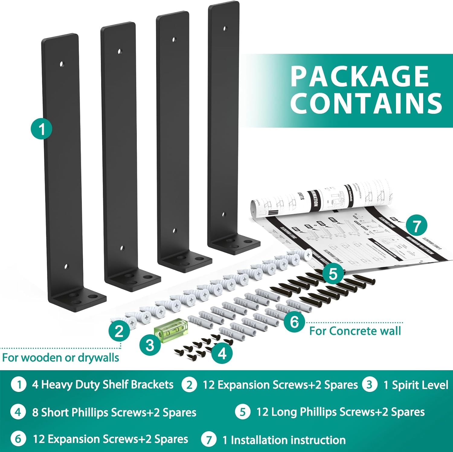 Goovilla Shelf Brackets, Heavy Duty Floating Shelf Bracket 10 Inch for 2×4” Wood Stud, 4 Pack L Brackets for Shelves, Black Metal Wall Shelving Brackets, Shelf Support Bracket, 160 lb. Load Capacity