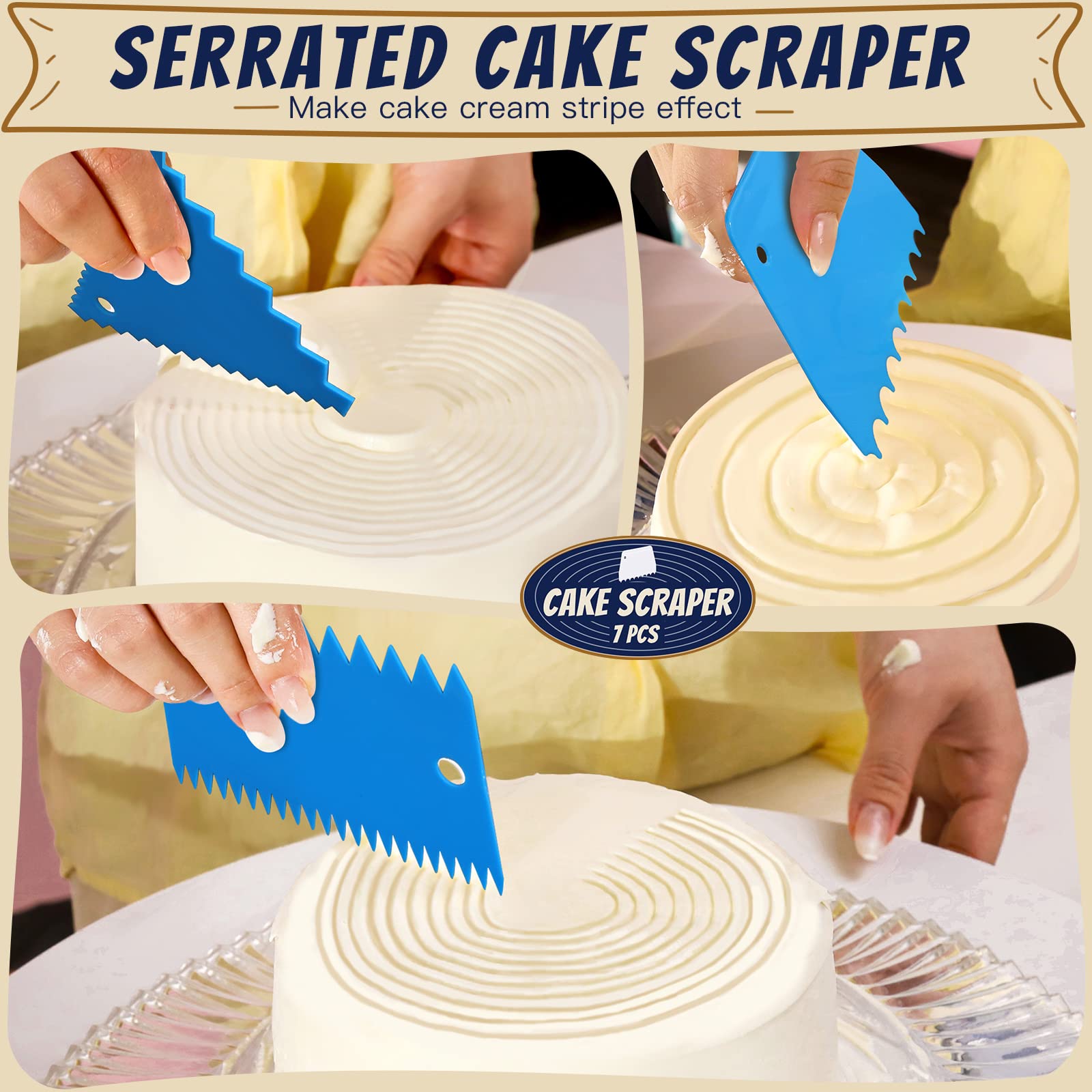 Teenitor Rascador de tartas, 7 piezas de herramientas para glaseado, raspador de pasteles, herramienta más suave para decoración de pasteles
