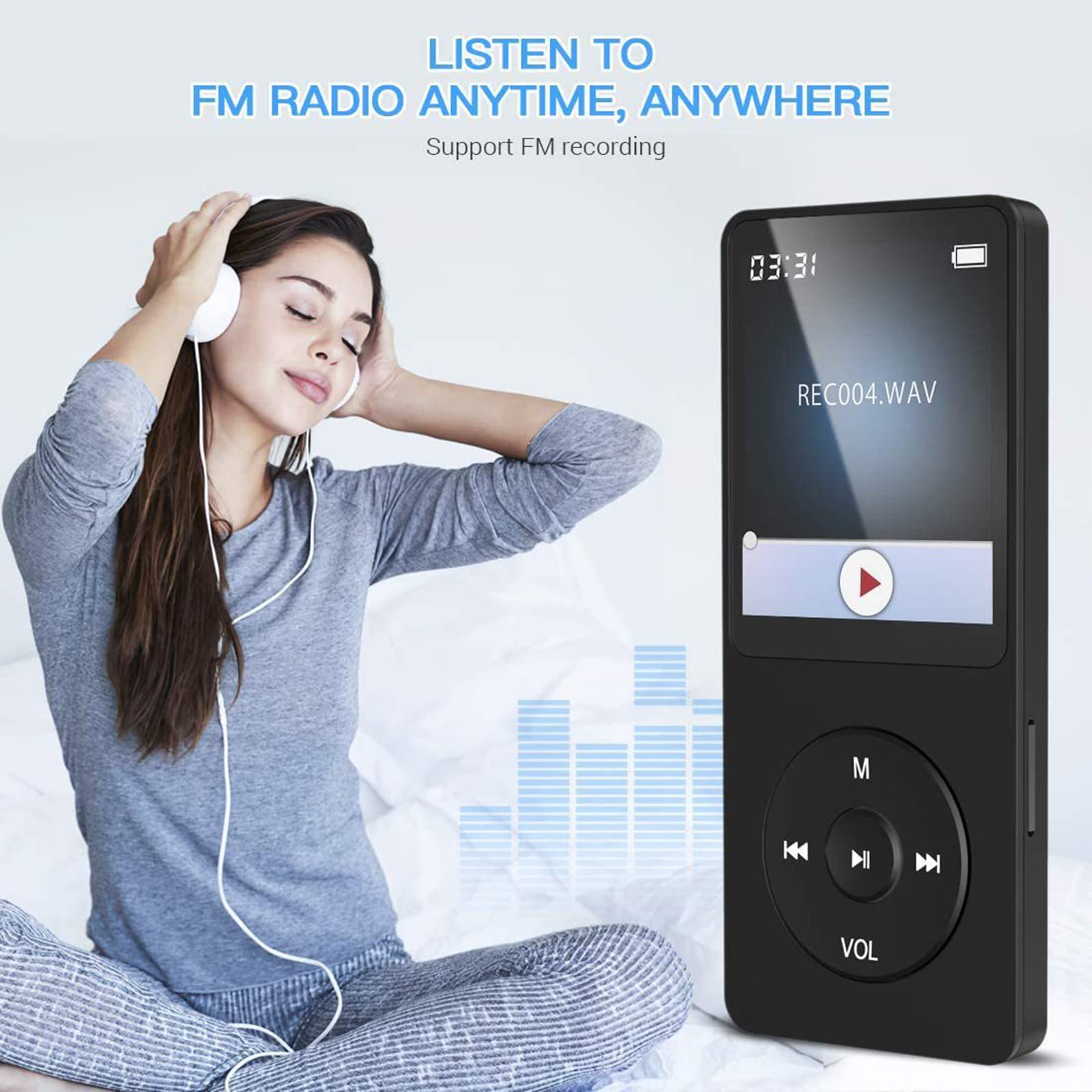 Reproductor de MP3/MP4 Bluetooth - Reproductores de música con Altavoz Radio FM Grabador de Voz - Memoria Ampliable hasta 128GB,16GB