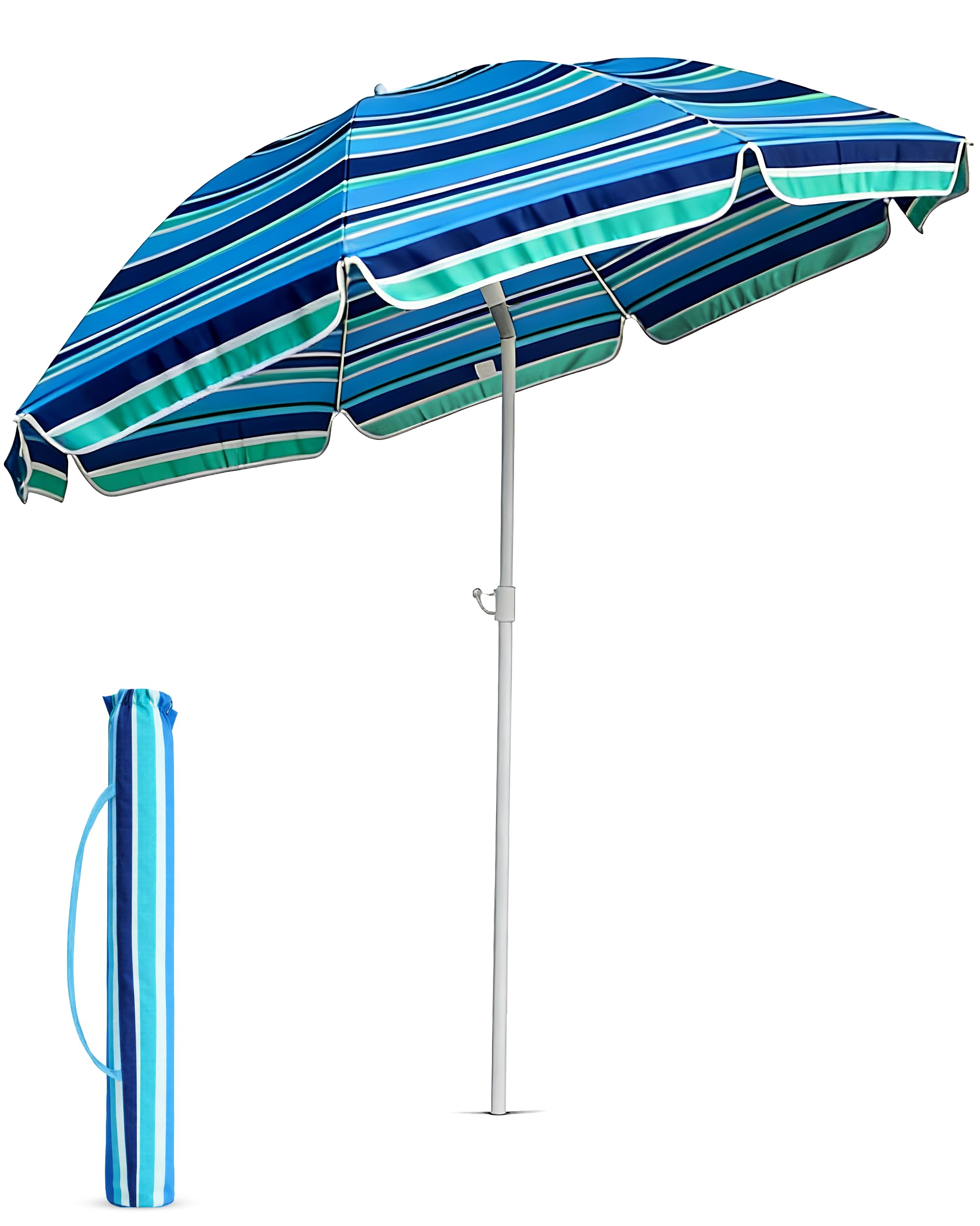 Voyager 1.6m Beach Umbrella with Bag – Outdoor Parasol with Two-Piece Stick, Waterproof Polyester Canopy, Adjustable Tilt Rotary Joint, Easy Assembly & Space-Saving Design – Multi Blue