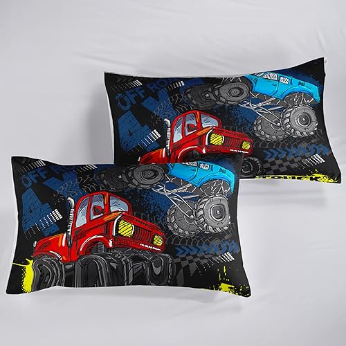 Miniatura 6 de Juego de edredón de camión para niños, adolescentes y niños, edredón de autos para niños, 1 edredón con 2 fundas de almohada, juego de ropa de cama