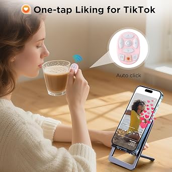 OUTXE Wireless Auto Clicker for TikTok, Bluetooth Remote Scrolling Ring for iPhone Hands-Free Liking/Page Turn/Volume Adjust/Take Photos Without Touching Phone Screen (Pink)
