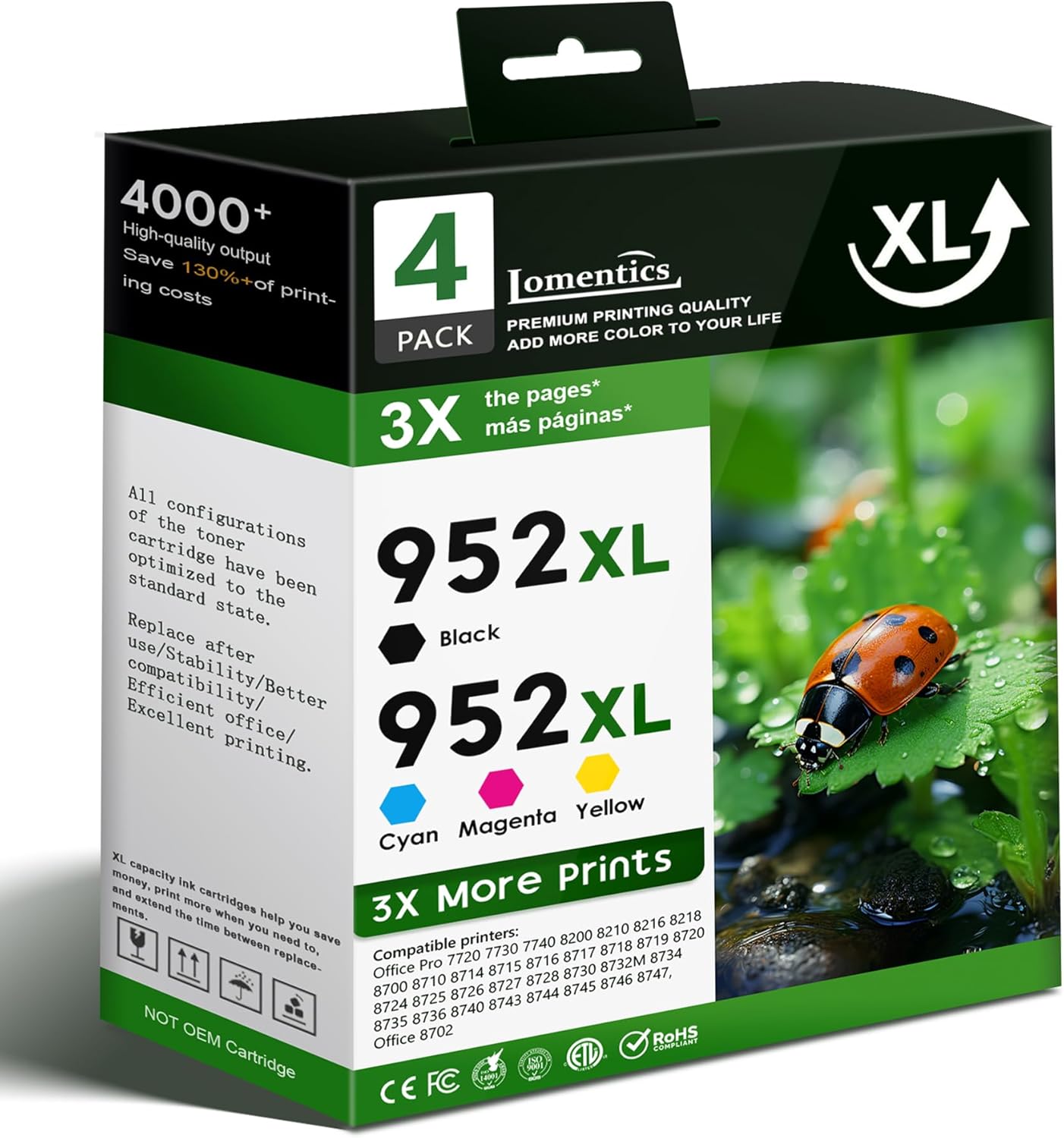 952XL High Yield Ink Cartridges Combo Pack Replacement for 952XL 952 XL Ink Cartridges use with Office Pro 7740 8702 8710 8720 8715 8716 8719 8730 8740 8725 8216 8218 8210 Printer (B/C/M/Y) 4 Pack