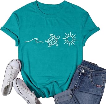 Sea Turtle Shirts for Women Hawaiian Beach Tortoise T-Shirt Vacation Ocean Tee Tops