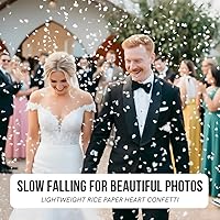 Vista 3 de Papel de arroz soluble en agua, confeti blanco en forma de corazón, 28000 piezas, 5.29 oz de confeti biodegradable, corazones para enviar fuera al