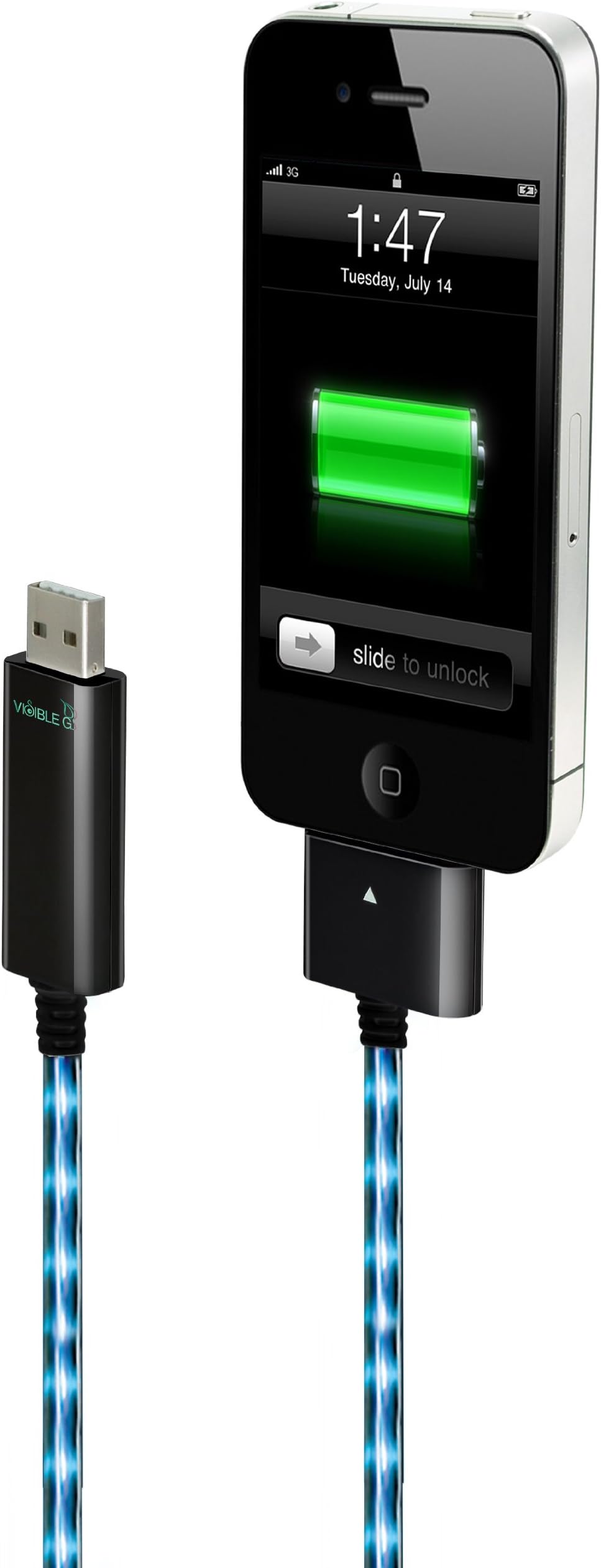 DeximDWA063-BL Visible Green Smart Charge & Sync Cable for iPhone, iPod touch & iPad (Black/Blue)