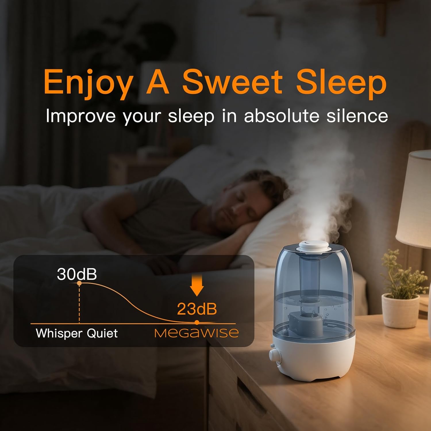 MEGAWISE Cool Mist Humidifier for Kid bedroom with 3.2L Large Capacity, No leakage Design Fine Mist Output Auto Shutoff, Essential Oil Safe Tank (White)