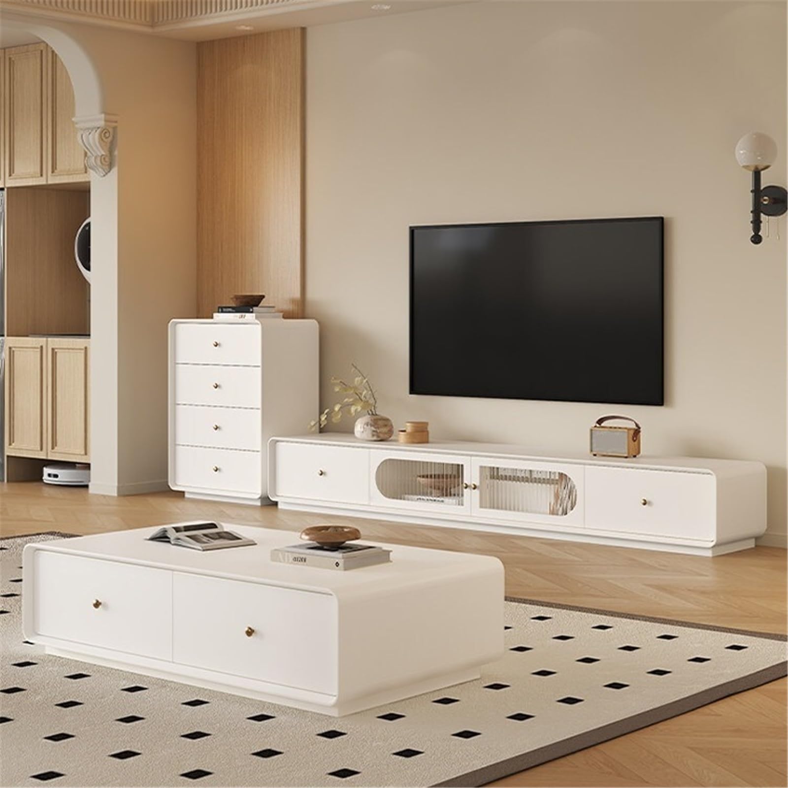 Soporte TV Pared Centro de Entretenimiento con Almacenamiento Consola Multimedia Moderna cajón Mueble de TV con estantes