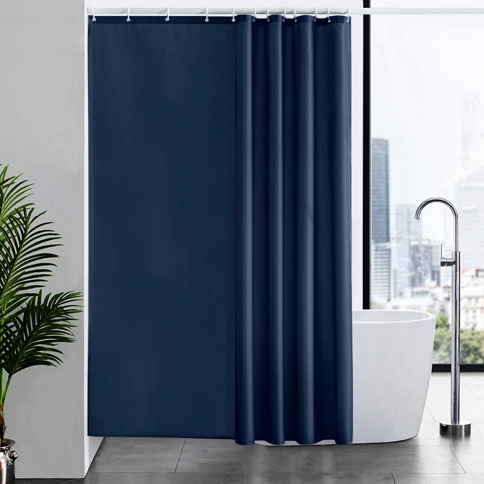 Furlinic Shower Curtain Mould Proof Resistant Wetroom Bathroom Polyester Fabric White 7ft Shower Curtains Liner Waterproof Rustproof Washable Weighted with 12 Hooks Extra Long 180x210cm 72x84. — view 32