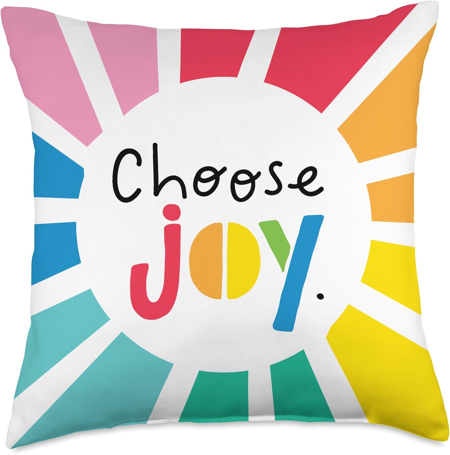 Happy Place Inspirational Choose Joy Rainbow Burst Throw Pillow