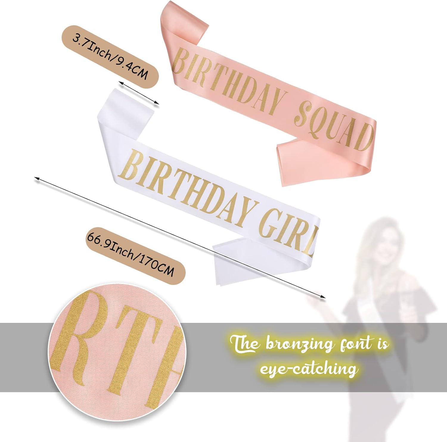 Weewooday 10 Pcs Birthday Squad Sash Set 9 Pink 1 White Birthday Group Sash Funny Party Decorations for Sweet 16 18th 21st 25th 30th 40th 50th or Other Bday