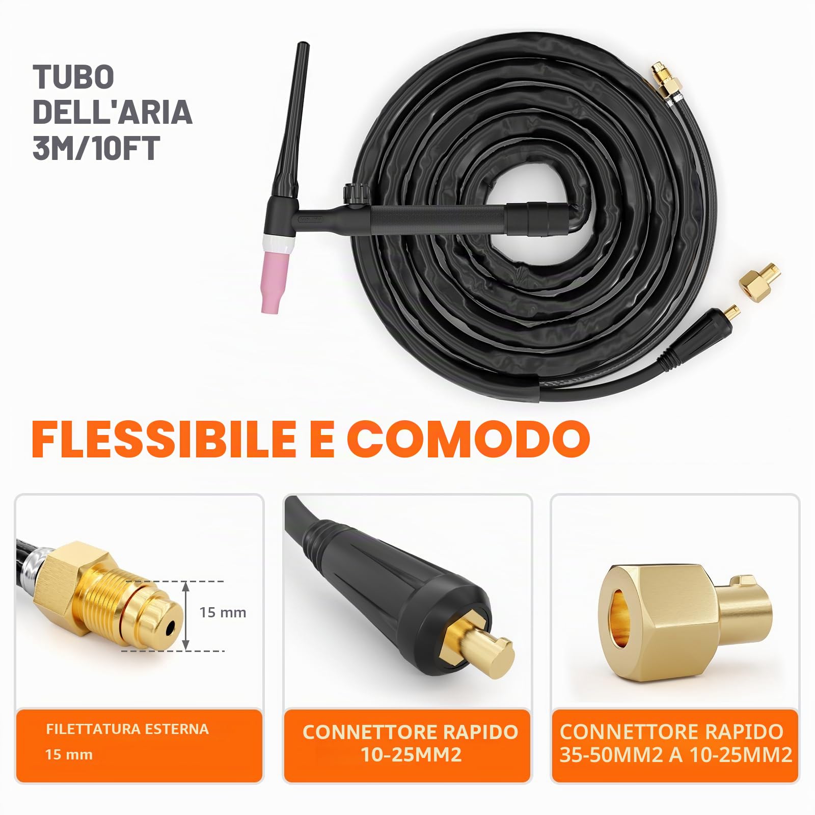 FEIFANKE WP-17V Pacchetto Tubi Torcia TIG 10-50mm² Connessione Fondina In Pelle Pacchetto Tubi con Accessori Compatibile con Saldatrici ARC140 MIG135