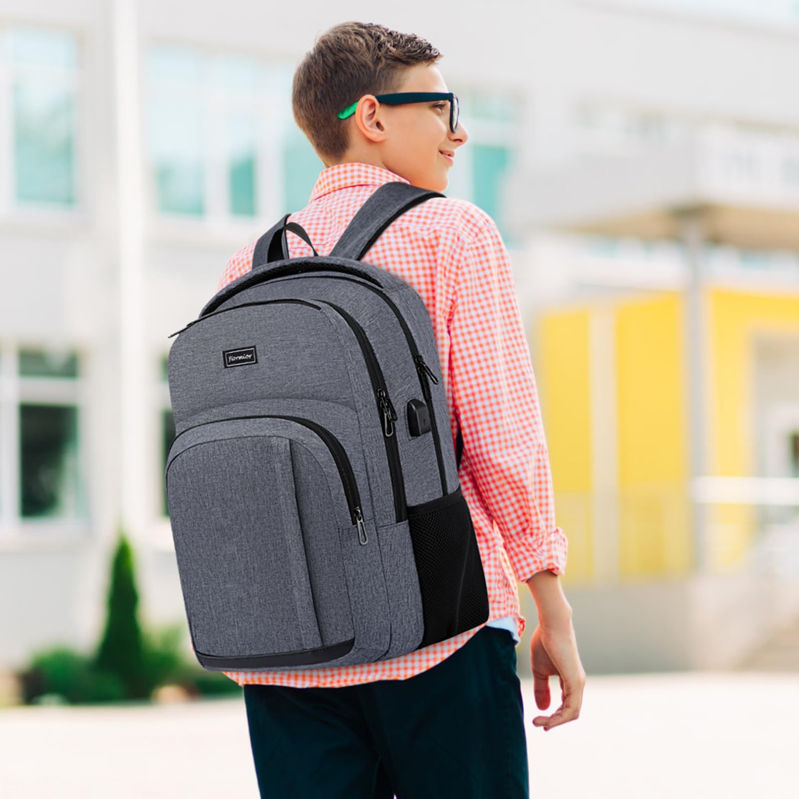 Plecak męski, plecak szkolny, na laptopa o przekątnej ekranu 15,6", do pracy, wodoszczelny, biznesowy, dla chłopców, nastolatków, z przyłączem ładowania USB