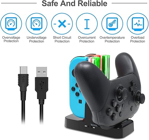 Vista 5 de Estación de carga compatible con controlador Pro para Joy Cons, reemplazo del cargador de controlador FYOUNG para SwitchSwitch LiteOLED con un