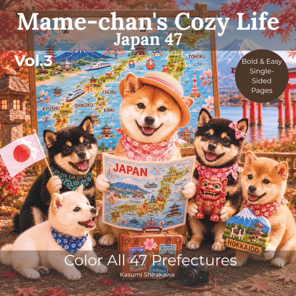 Mame-chan's Cozy Life: Japan 47 Vol. 3: A Bold & Easy Shiba Inu Coloring Book Through All 47 Prefectures