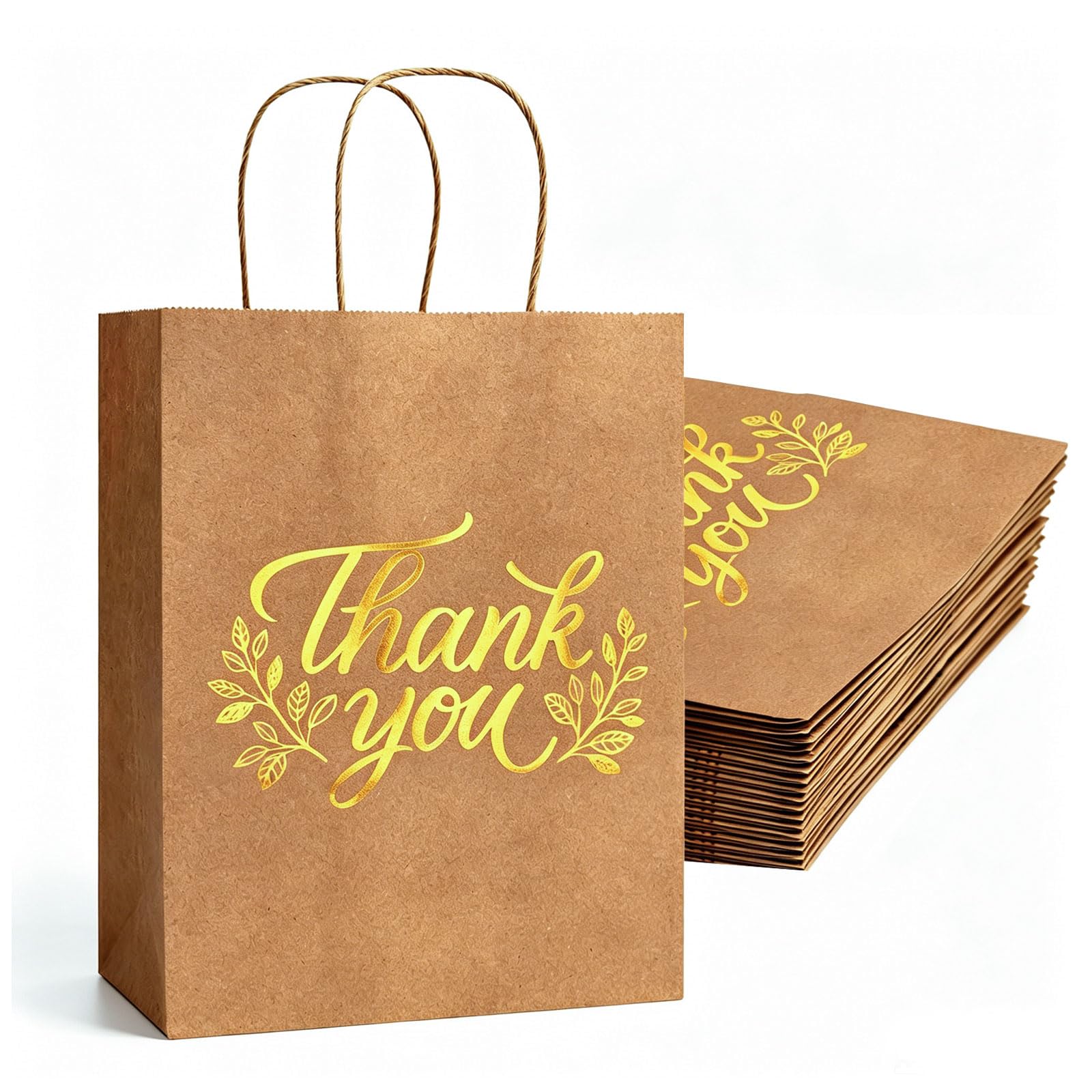 20 Pcs Thank You Gift Bags with Handles, Kraft Paper Party Bags 18x22x8cm B