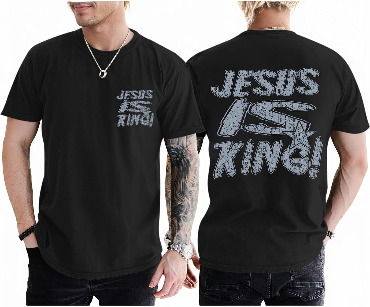 Christian Shirts for Men Jesus is King Tshirt God Faith Inspirational Religious Sayings Tees Funny Bible Verse Tops