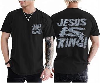 Christian Shirts for Men Jesus is King Tshirt God Faith Inspirational Religious Sayings Tees Funny Bible Verse Tops