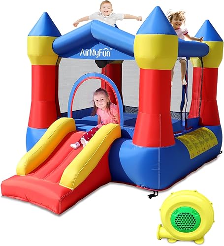 AirMyFun Casa inflable de salto con soplador de aire, tobogán de salto, castillo para niños con temática de fiesta de castillo para niños con