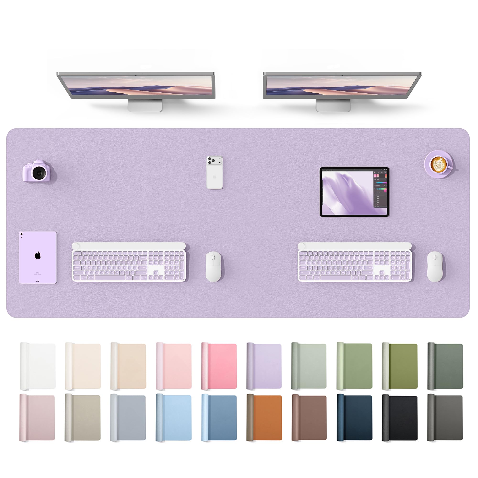 YSAGi Leather Desk Protector, Office Mat, Large Mouse Mat, Non-Slip PU Leather Blotter, Laptop Desk Mat, Waterproof Writing Pad for Office and Home(Light Purple, 63" x 24")