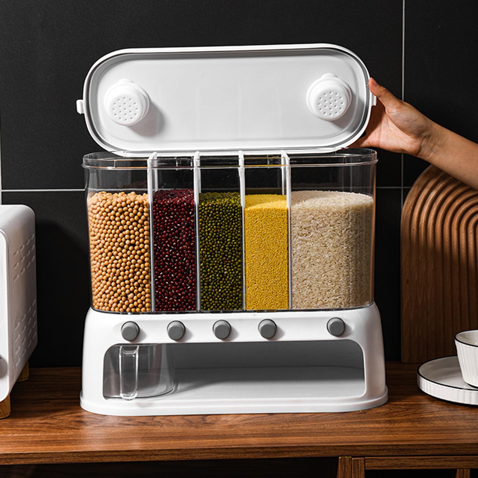 Distributore Di Cibi Montati A Parete - Di Contenitori Cereali Da 20 Kg | Secchio A Secco | Organizzatore Di Stoccaggio Della Cucina Con Sezioni Multipli Per Snack Di Riso Per La Gestione