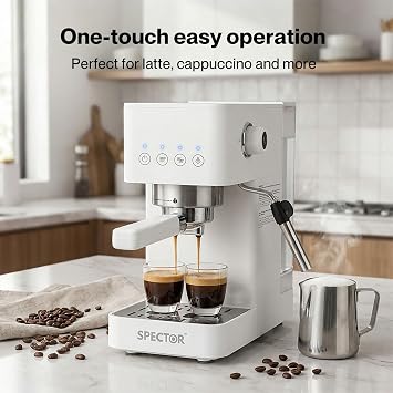 Spector 20 Bar Espresso Machine with Milk Frother – 1350W Compact Coffee Machine, Stainless Steel Latte & Cappuccino Machine with Removable Water Tank for Home Kitchen
