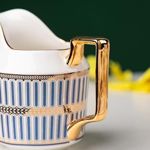 Miniatura 4 de Juego de 2 porciones de café de porcelana de hueso, azucarero con tapa, jarra de crema, tarro de azúcar bellamente esmaltado WHite Gold Cream Jar,