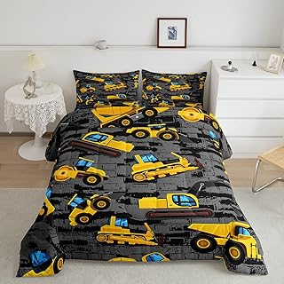 Erosebridal Cartoon Excavator Comforter Set Twin Size,Boys Concrete Tractor Bedding Concrete Truck Construction Duvet Sets Kids Girls Cartoon Vehicle Excavator Quilts 2 Pcs with 1 Pillowcase