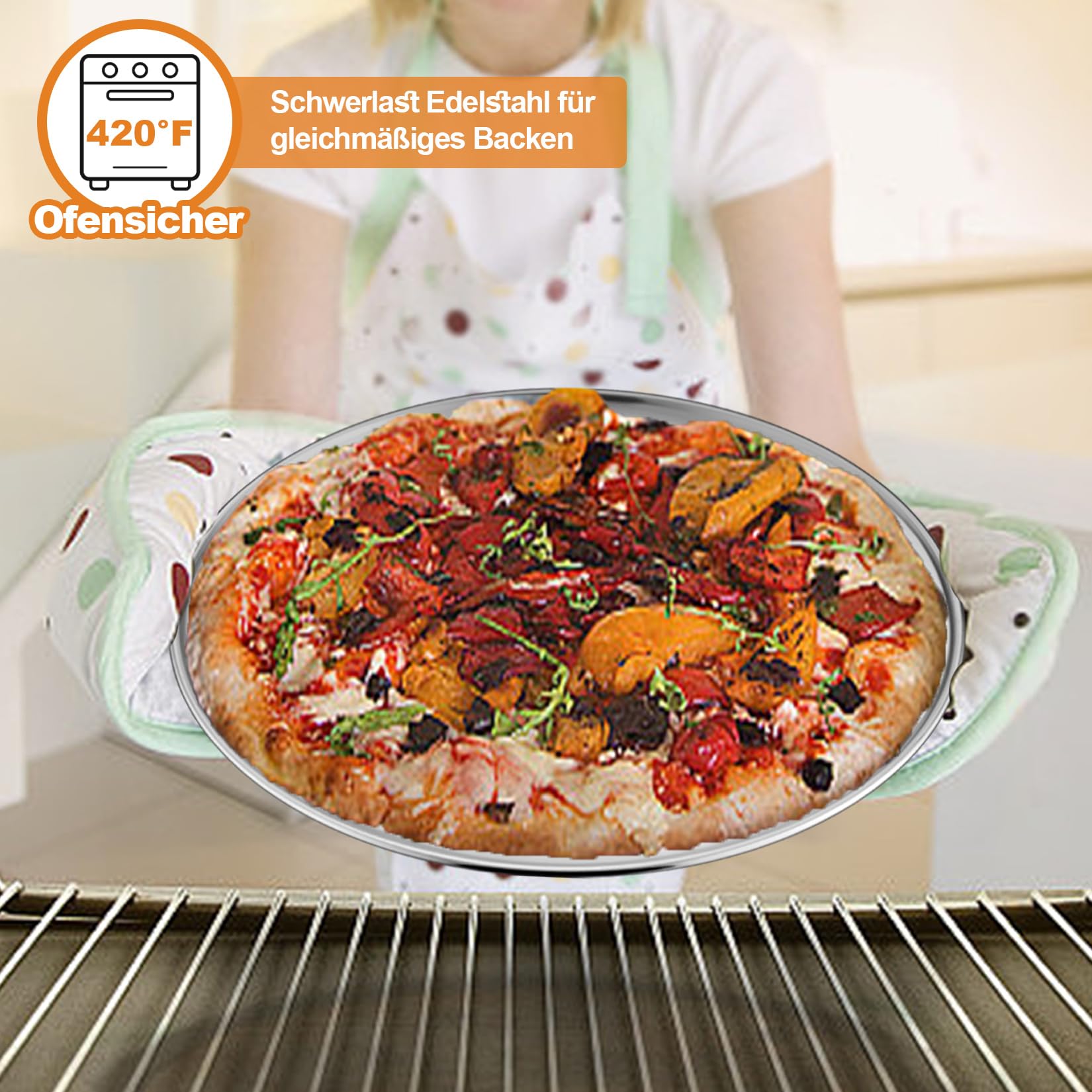 HaWare - Set di 2 teglie per pizza, in acciaio inox, forma rotonda, 25,4/30,5 cm, atossiche, salutari, resistenti, lavabili in lavastoviglie