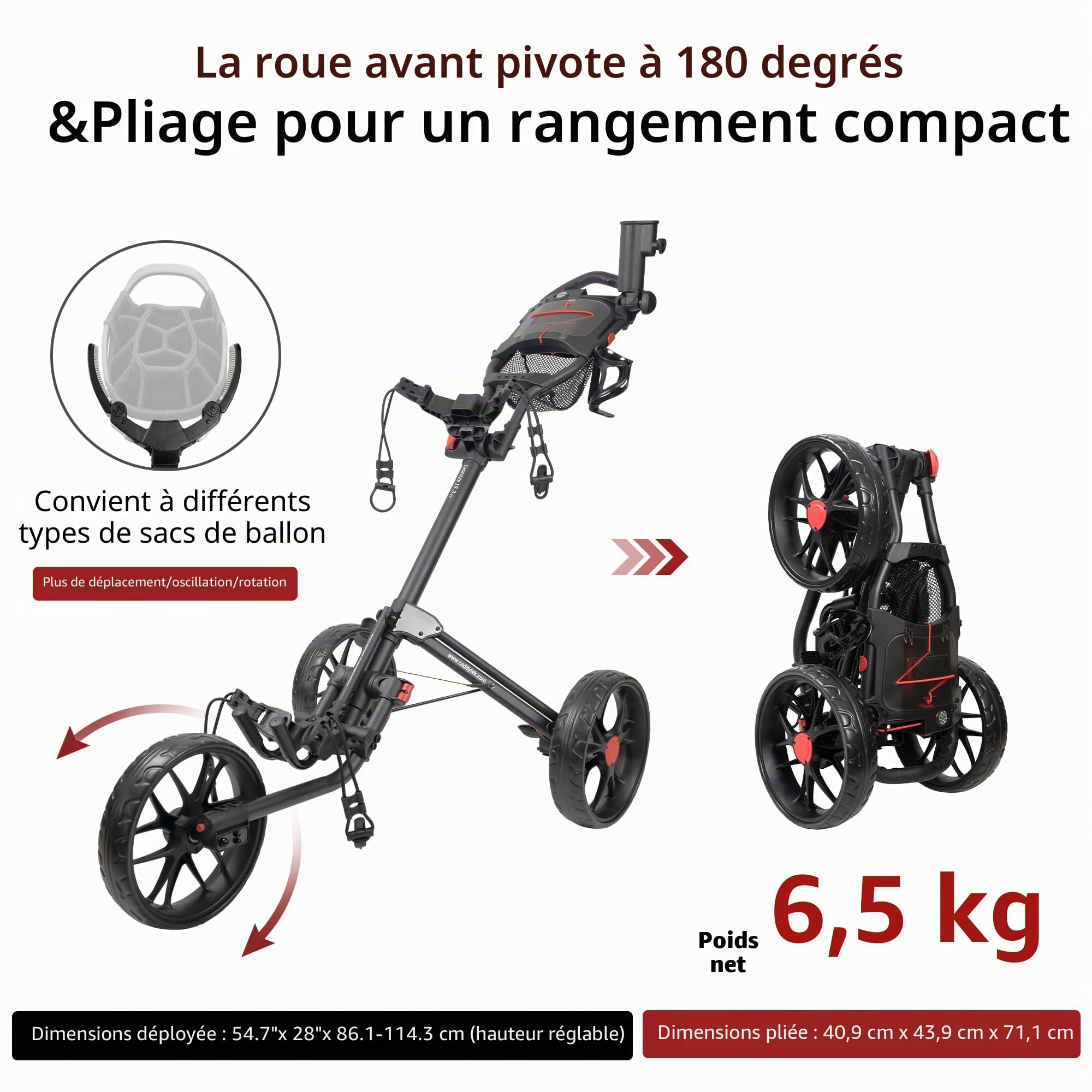 CaddyTek Caddylite 15.3 V2 Chariot de Golf à Quatre Volets, léger, 3 Couleurs