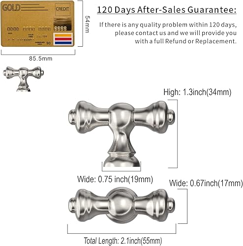 Miniatura 5 de Amerdeco Paquete de 10 pomos de níquel satinado cepillado para gabinetes de cocina de 2.1 pulgadas (2.087 in) con un solo agujero, pomos para